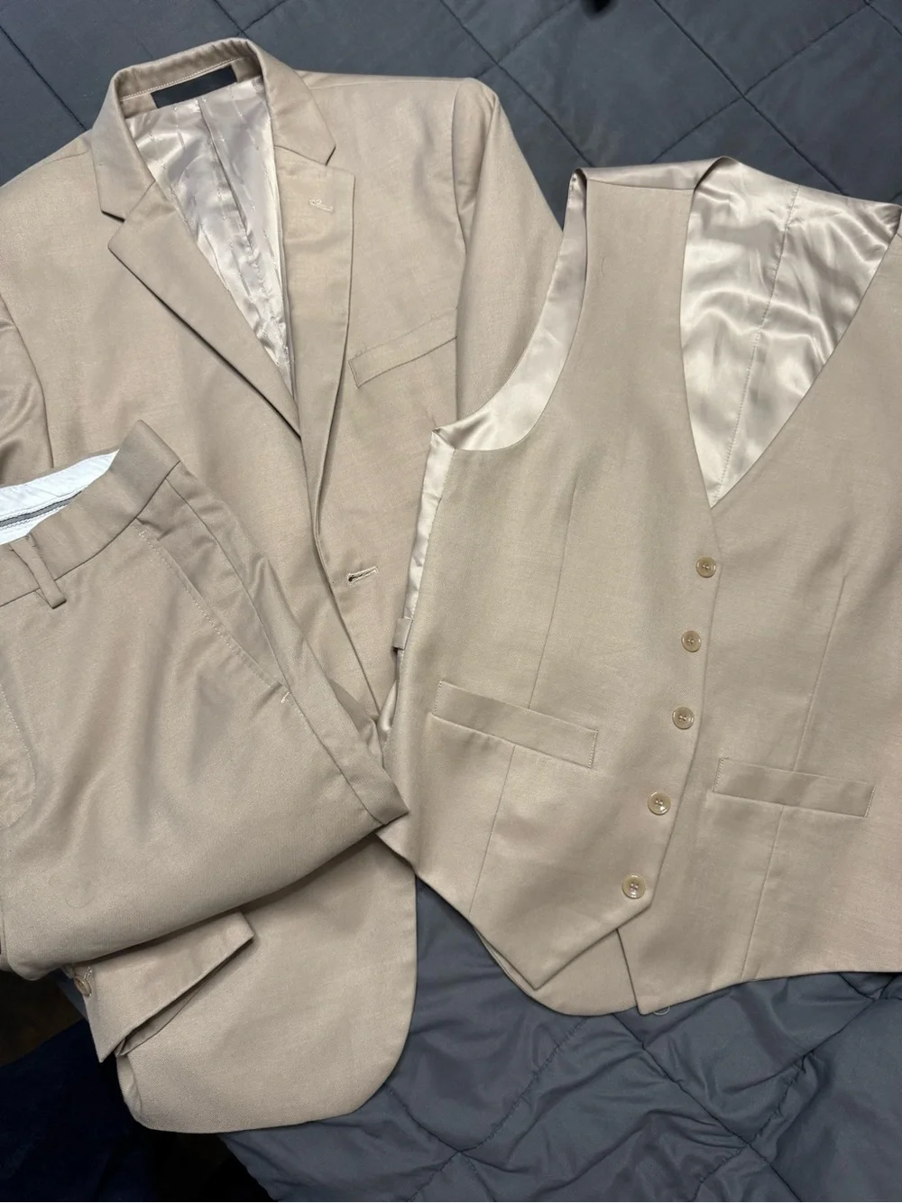 Men's Light Beige Two-Button Blazer - 3 Piece Classic Tailored Fit Suit